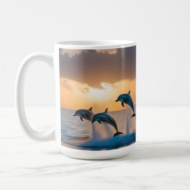 Taza De Café Bailando en el atardecer: Tres delfines saltando (Izquierda)