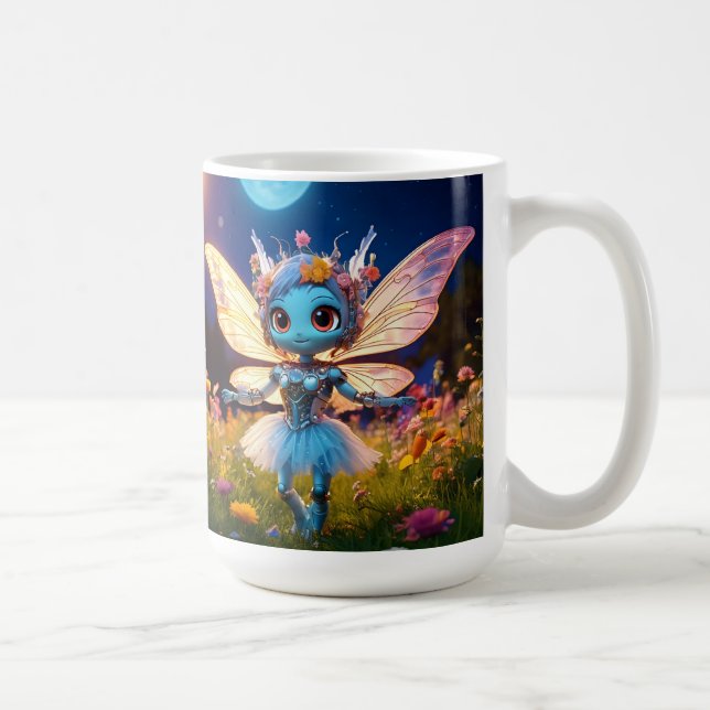 Taza De Café Bailarina Robot Pixie Bailando en las Flores Silve (Derecha)