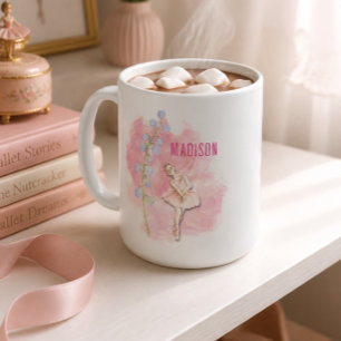 Taza De Café Bailarina y Flor de lirio de los valles sobre rosa