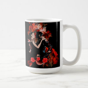 Taza De Café Bailarinas románticas de tango sobre fractal rojo