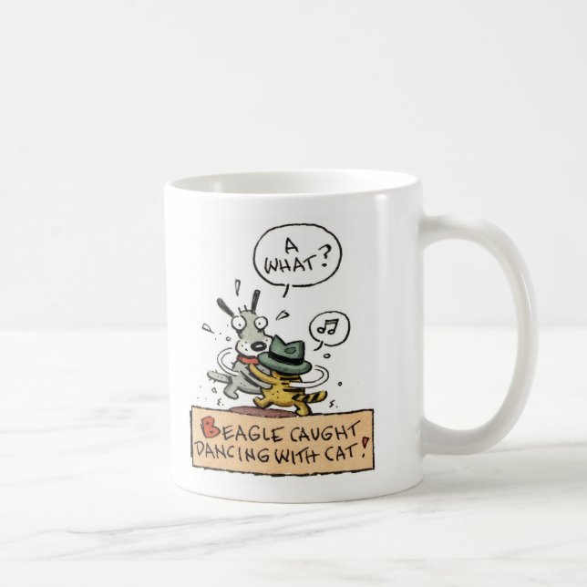 Taza De Café Baile cogido beagle con un gato (Derecha)