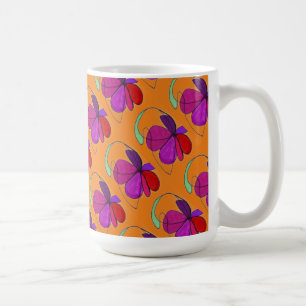 Taza De Café "Baile floral sobre Naranja con azulejos" Resumen