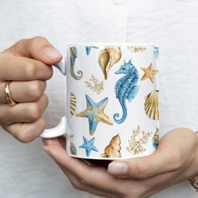 Taza De Café Bajo el mar, azul y oro personalizado (Subido por el creador)