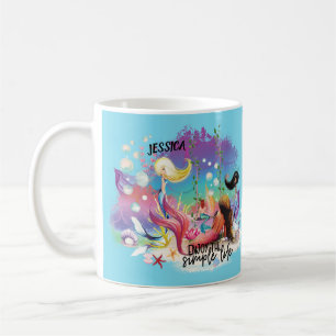 Taza De Café Bajo la Sirena Mar Océano Púrpura Turquesa