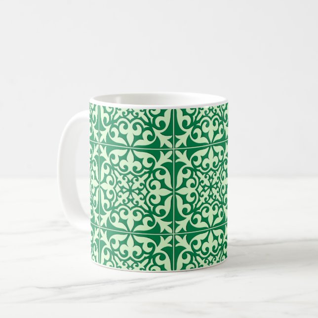 Taza De Café Baldosa marroquí - esmeralda y verde claro Mug (Anverso izquierdo)
