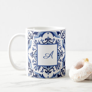 Taza De Café Baldosas azul Amalfi italianas   su inicial