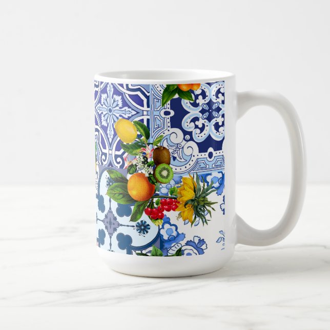 Taza De Café Baldosas azules, sicilianas, mayólicas, arte de mo (Derecha)