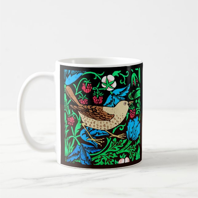 Taza De Café Baldosas de flores y pájaros William Morris, azul  (Izquierda)