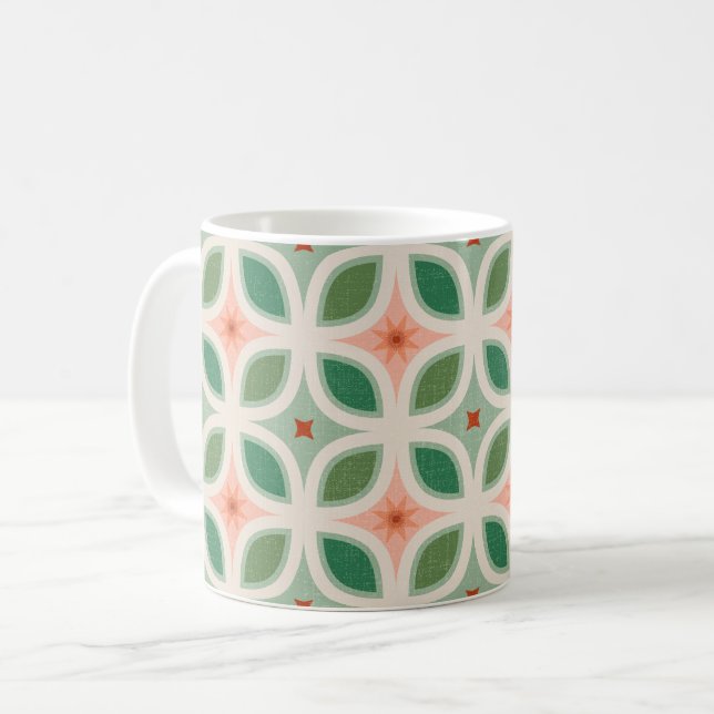 Taza De Café Baldosas geométricas verdes de mediados de siglo (Anverso izquierdo)