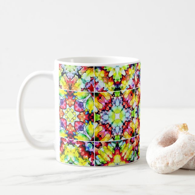 Taza De Café Baldosas mediterráneas, mosaicos de tinta de alcoh (Con donut)