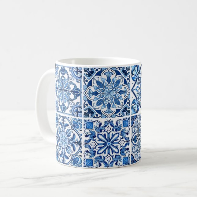 Taza De Café Baldosas mediterráneas, portuguesas, azulejo, mall (Anverso izquierdo)