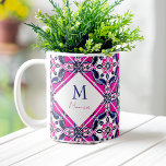 Taza De Café Baldosas mexicanas españolas regalos de dama de ho<br><div class="desc">Azules rosados y azules de Talavera Español Tablero monograma mug regalos de novias fiesta de novias favores</div>
