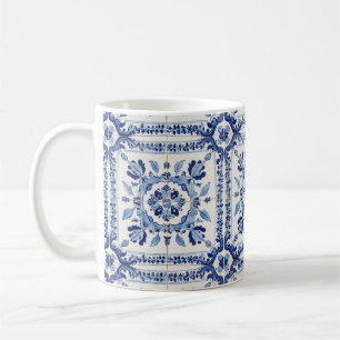 Taza De Café Baldosas Portuguesas Vintage Azul Y Blanco Funda-M