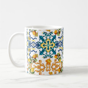 Taza De Café Baldosas vintage portuguesas kiwi y patrón limón c