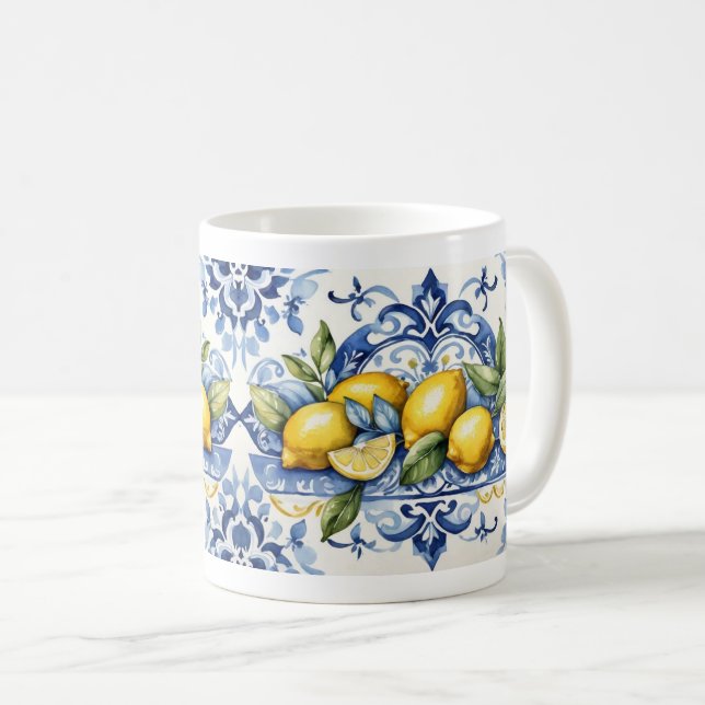 Taza De Café Baldosas y limones azules de Amalfi (Anverso derecho)