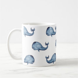 Taza De Café Ballena azul. Animales marinos. Patrón de la marin