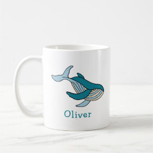 Taza De Café Ballena Azul Océano Nombre Personalizado