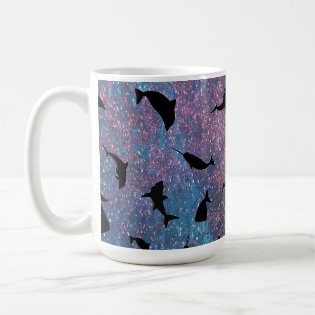 Taza De Café ballena de tiburón de pez sombra en galaxia degrad (Izquierda)