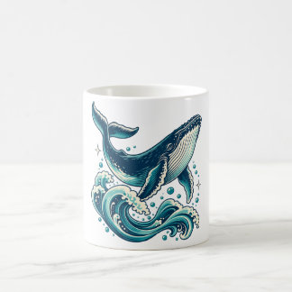 Taza De Café Ballena jorobada con olas de océano azul verdoso