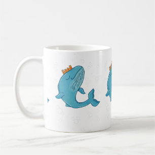 Taza De Café Ballena Rey con Corona   Arte Popular Oceánico Cap