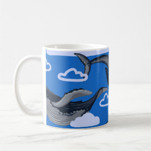 Taza De Café Ballenas Azules Dibujo Antiguo a Mano