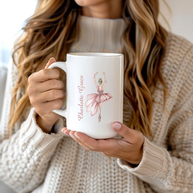 Taza De Café Ballerina rosa guiada por guiones personalizados (Subido por el creador)