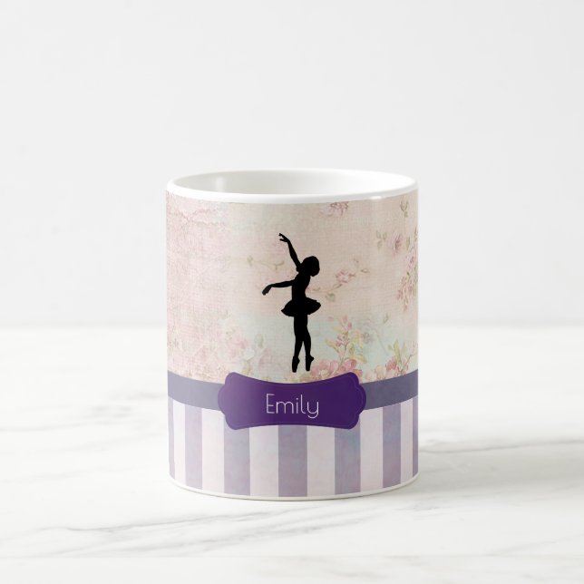 Taza De Café Ballerina Silhouette sobre el elegante patrón de c (Centro)