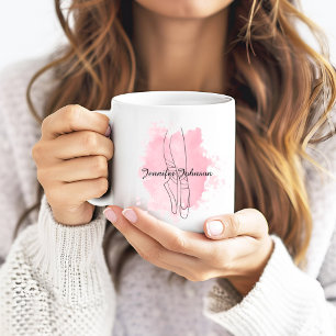 Taza De Café Ballerina zapata acuarela rosa con nombre