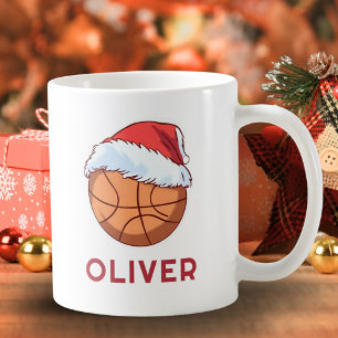 Taza De Café Balón de Baloncesto Gorro de Santa Rojo Nombre Nav