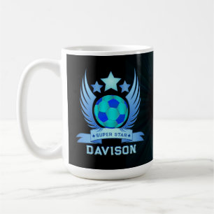 Taza De Café Balón de Fútbol Azul Neon Regalos Personalizados