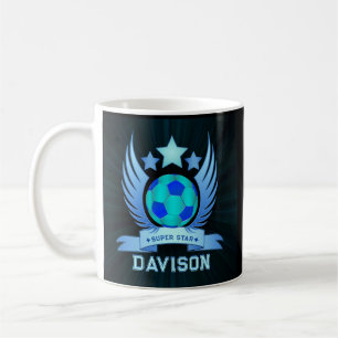 Taza De Café Balón de Fútbol Azul Neon   Regalos Personalizados