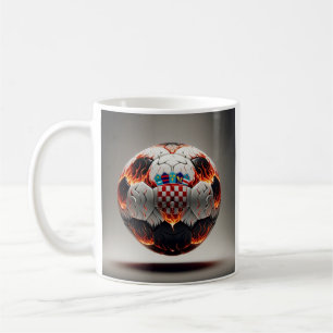 Taza De Café Balón de fútbol con llamas y bandera croata