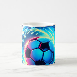 Taza De Café Balón de fútbol de ola futurista océano surf