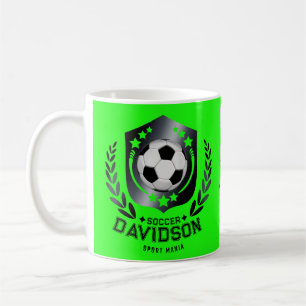 Taza De Café Balón de Fútbol Personalizado Verde Texto Person