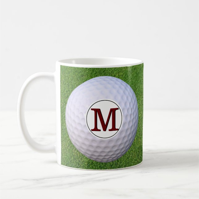 Taza De Café Balón de golf Monograma Golfer Greens Turf Grass (Izquierda)