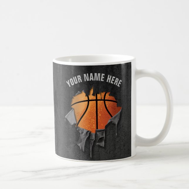 Taza De Café Baloncesto desgarrado (personalizado) (Derecha)
