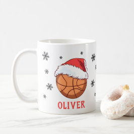 Taza De Café Baloncesto Santa Hat Snowflake Nombre del balonces