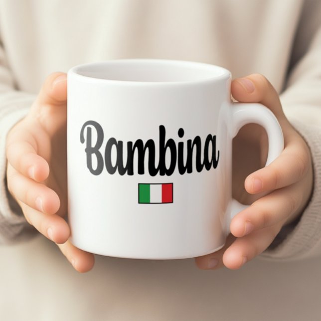 Taza De Café Bambina Italian Flag Mug (Child's hands holding a white Bambina mug with Italian flag. Gift for Mom expecting a girl.)