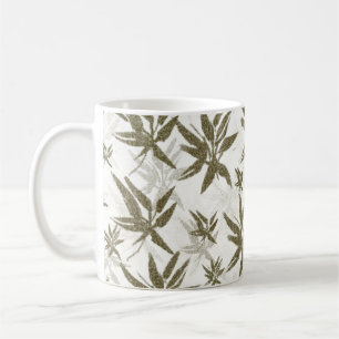 Taza De Café Bambú sobre hojas blancas - patrón de superficie s