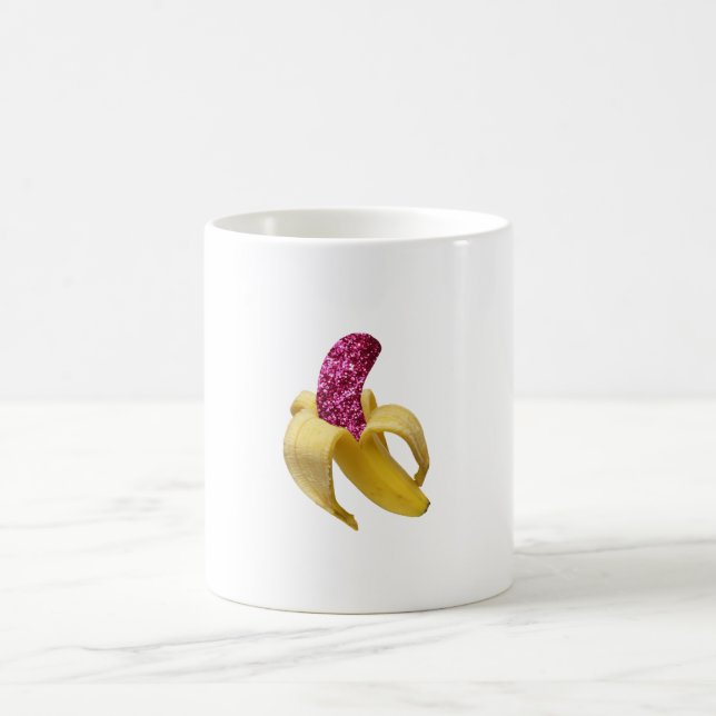 Taza De Café Banana en falso Purpurina rosado se ve delicioso (Centro)