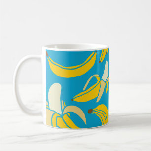 Taza De Café Bananas amarillas, patrón de fondo azul