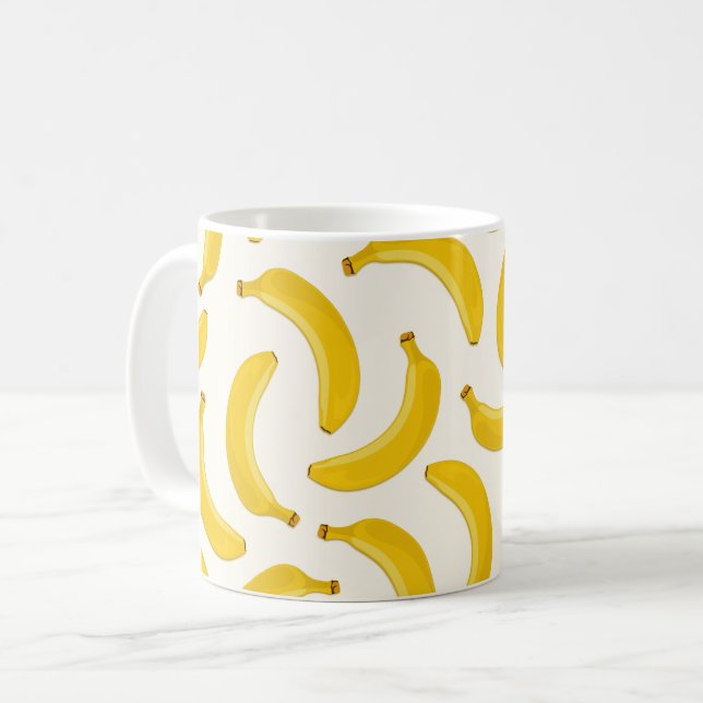 Taza De Café Bananas Frutas tropicales Impresión, Amarilla y Bl (Anverso izquierdo)