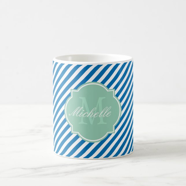 Taza De Café Banda azul brillante Monograma Mug (Centro)