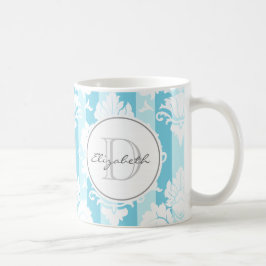 Taza De Café Banda azul Damask Monogrammed Mug