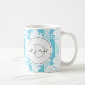 Taza De Café Banda azul Damask Monogrammed Mug