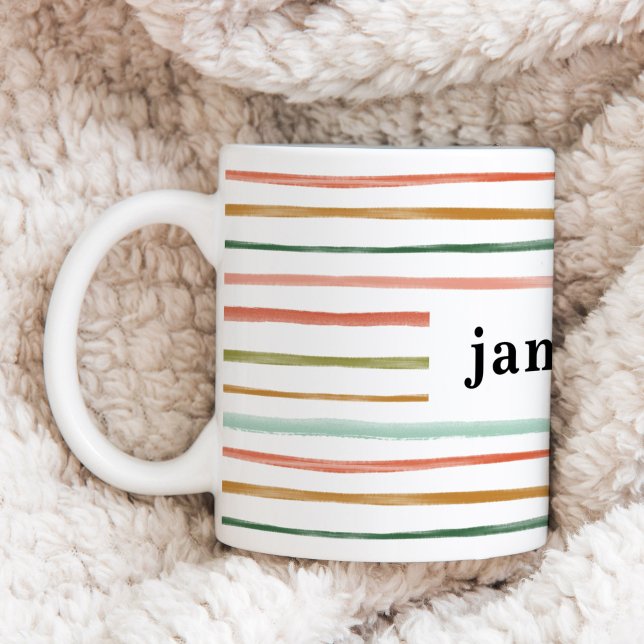 Taza De Café Banda de acuarela personalizada (Personalized Watercolor Stripe Coffee Mug)