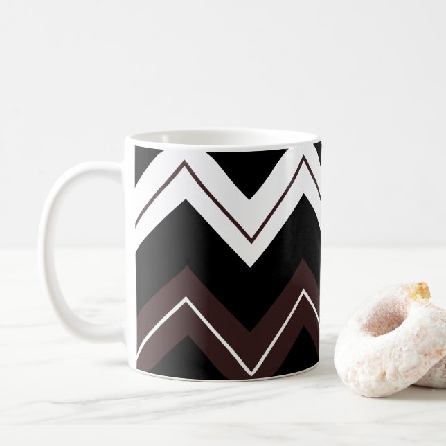 Taza De Café Banda de Chevron Black White Brown (Con donut)