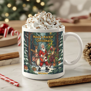 Taza De Café Banda de Reno de Santa Rockeando Navidad