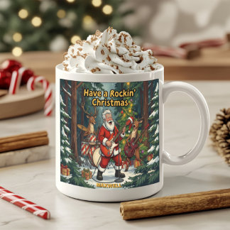 Taza De Café Banda de Reno de Santa Rockeando Navidad