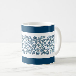 Taza De Café Banda floral, tazón de café azul